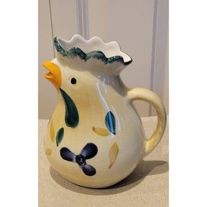 Ceramic Chicken Rooster Water Pitcher Hand Painted  Made In Italy